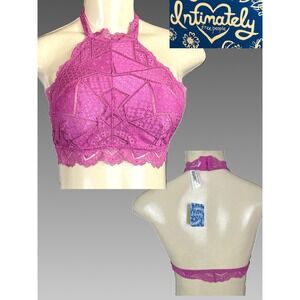 Intimately Free People Magenta Pink Geometric High Neck Lace Halter Bralette XS